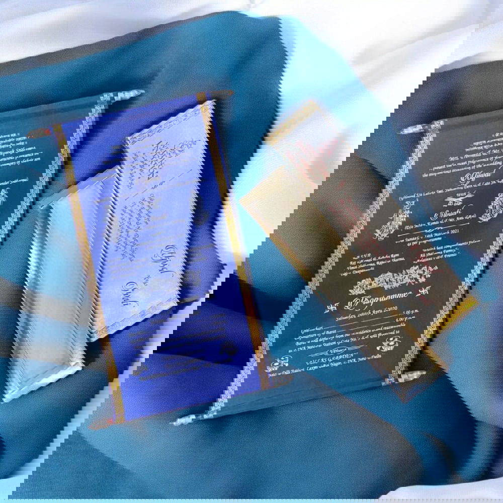 KL9 Satin Fabric Scroll Wedding Card with Box - Kalash Cards