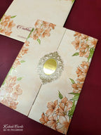 KLB-1000 Peach Floral Door Style Wedding Card (2 Page & Couple Name Acrylic)