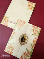 KLB-1000 Peach Floral Door Style Wedding Card (2 Page & Couple Name Acrylic)