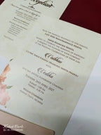 KLB-1000 Peach Floral Door Style Wedding Card (2 Page & Couple Name Acrylic)
