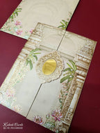 KLB-1001 Creme Royal Arch Door Style Wedding Card (2 Page & Couple Name Acrylic)