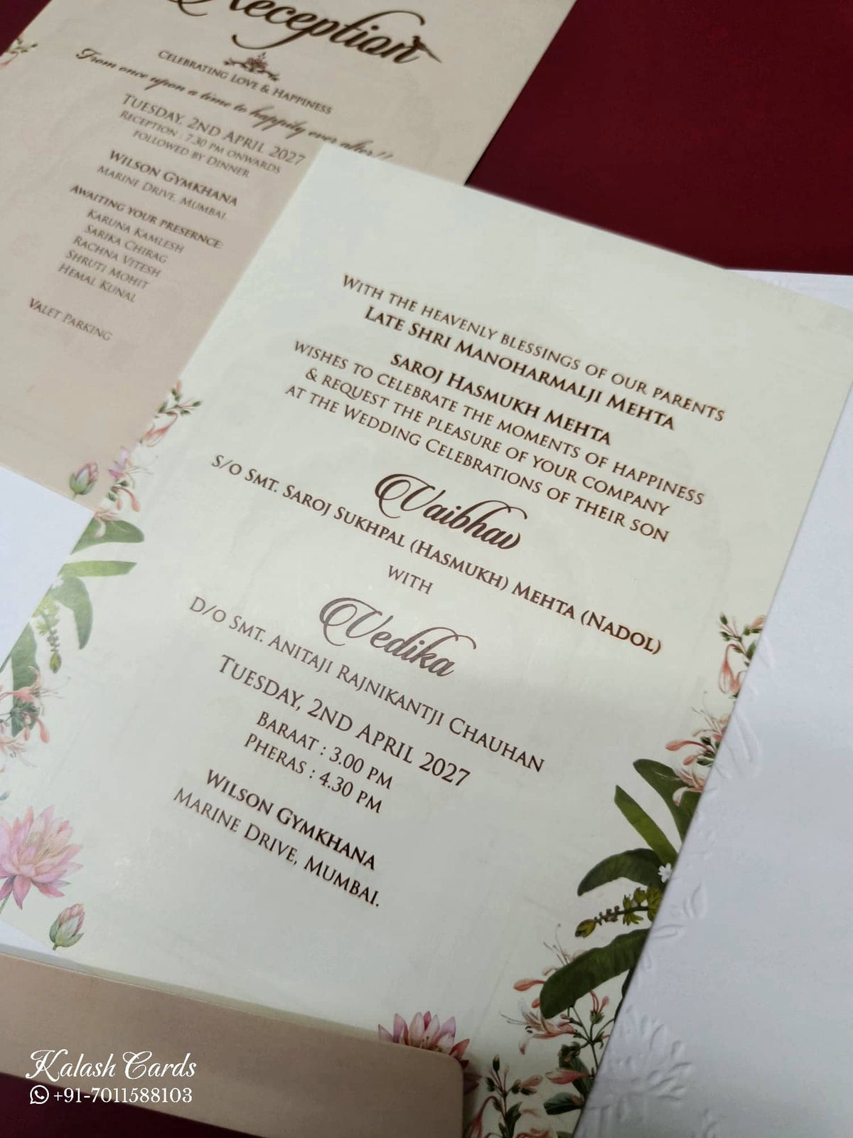 KLB-1001 Creme Royal Arch Door Style Wedding Card (2 Page & Couple Name Acrylic)