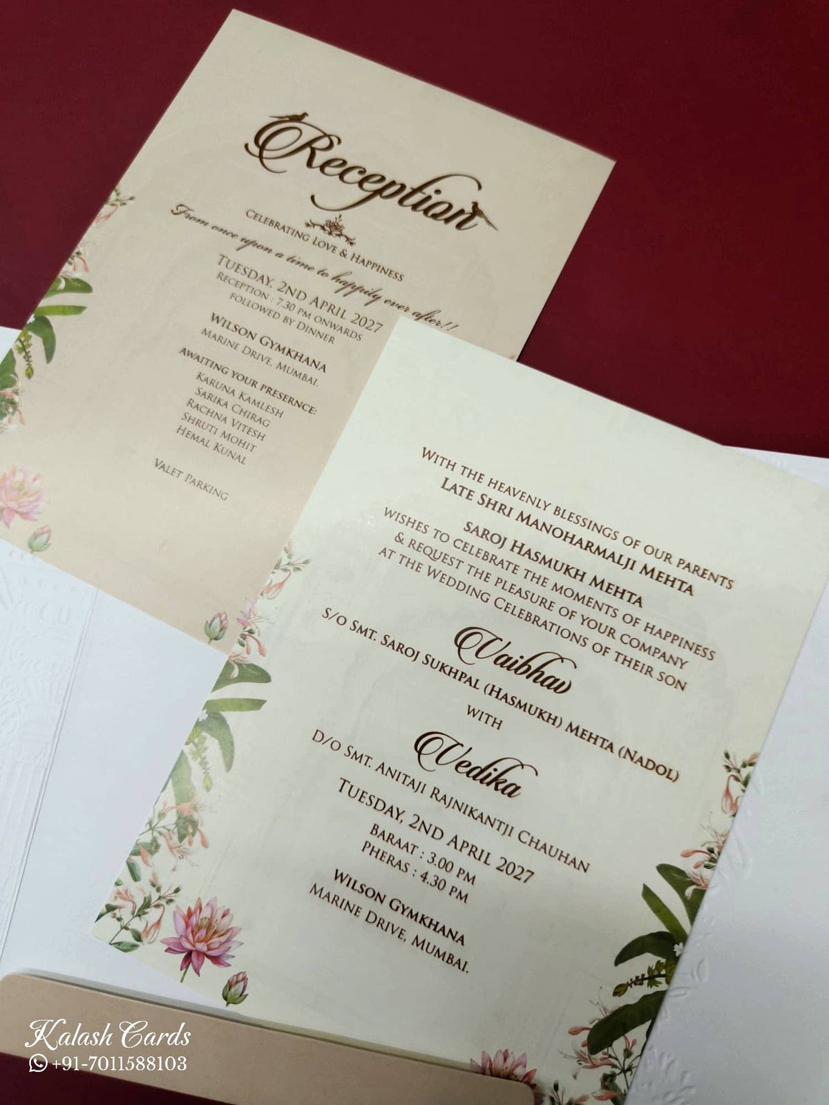 KLB-1001 Creme Royal Arch Door Style Wedding Card (2 Page & Couple Name Acrylic)