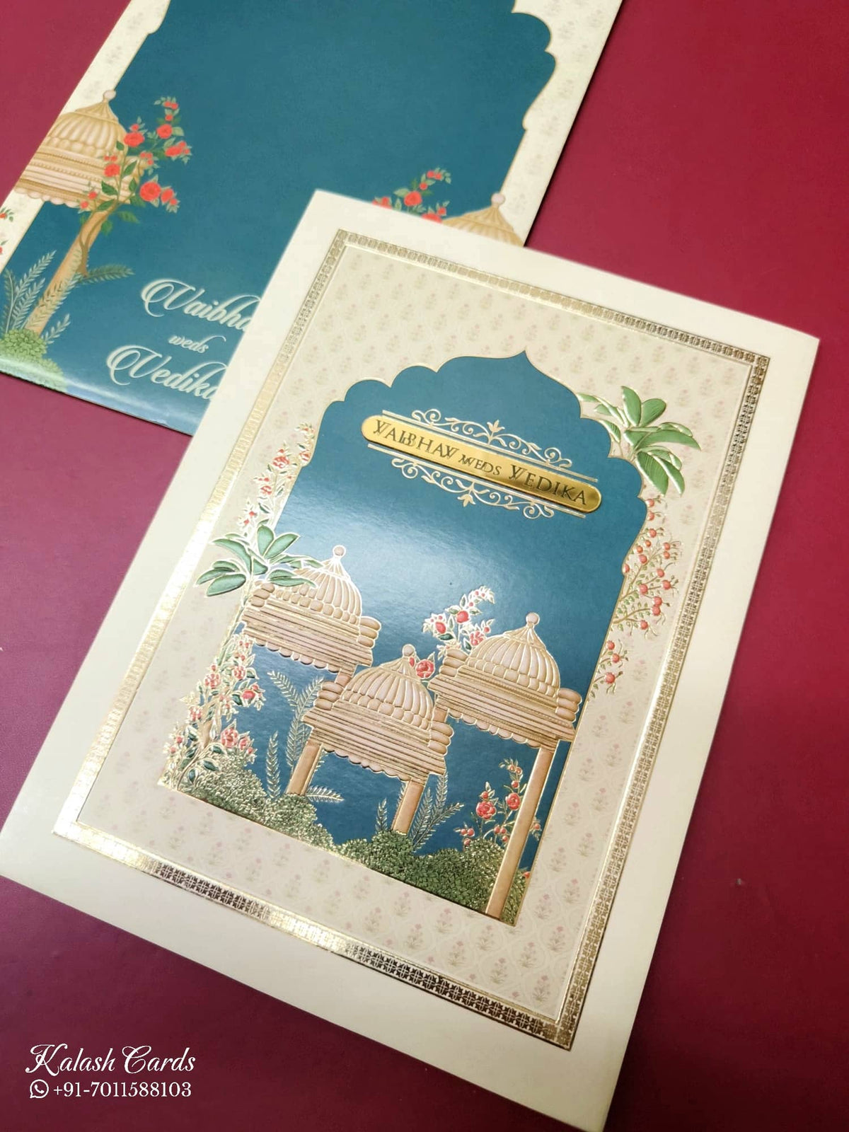 KLB-1003 Blue Royal Arch Wedding Card (2 Page & Couple Name Acrylic)