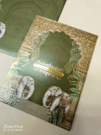 KLB-1004 Green Elephant Wedding Card (2 Page & Couple Name Acrylic)