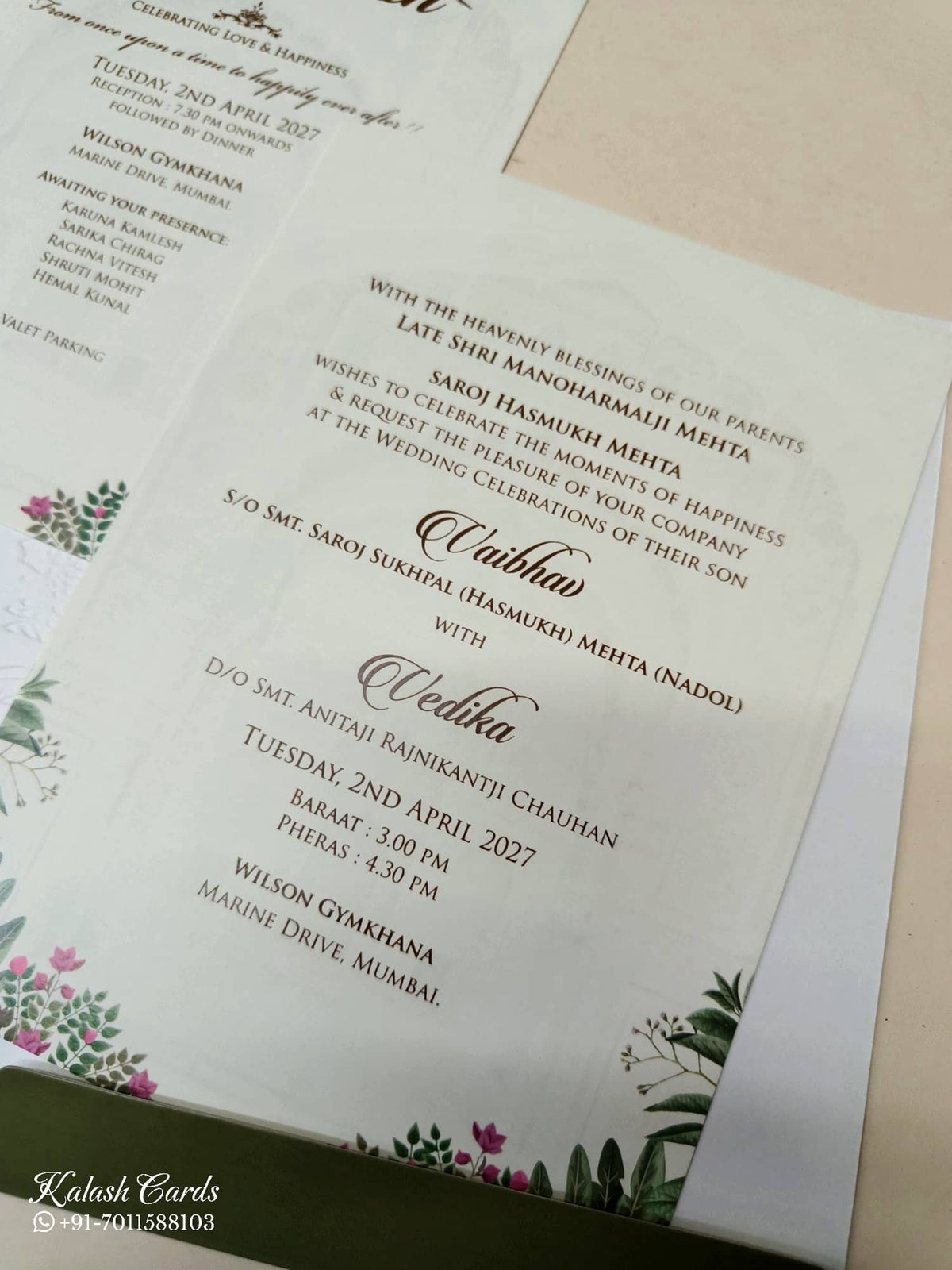 KLB-1004 Green Elephant Wedding Card (2 Page & Couple Name Acrylic)