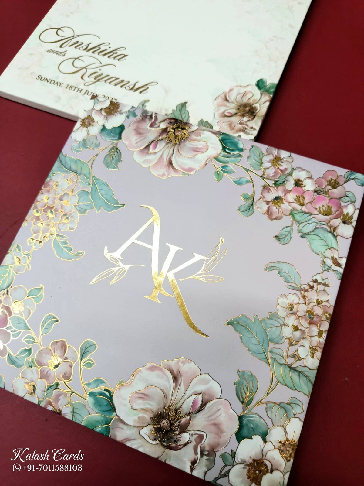 KLB-1005 White Rose Floral Padded Thick Wedding Card (2 Page)