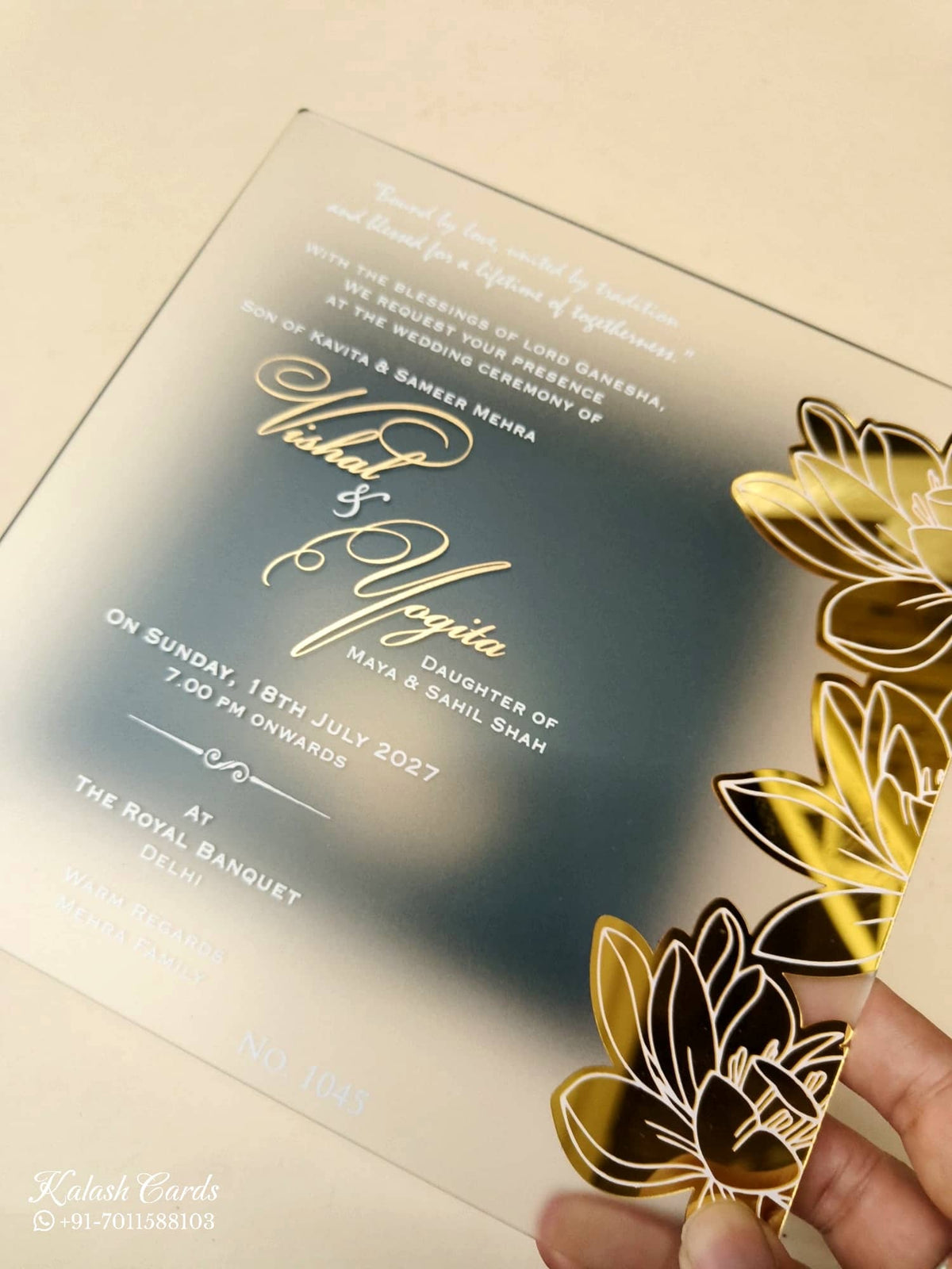 KLB-1006 Blue Floral Transparent Acrylic Wedding Card (1 Page)-Kalash Cards