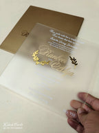 KLB-1007 Golden Floral Transparent Acrylic Wedding Card (1 Page)