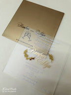 KLB-1007 Golden Floral Transparent Acrylic Wedding Card (1 Page)