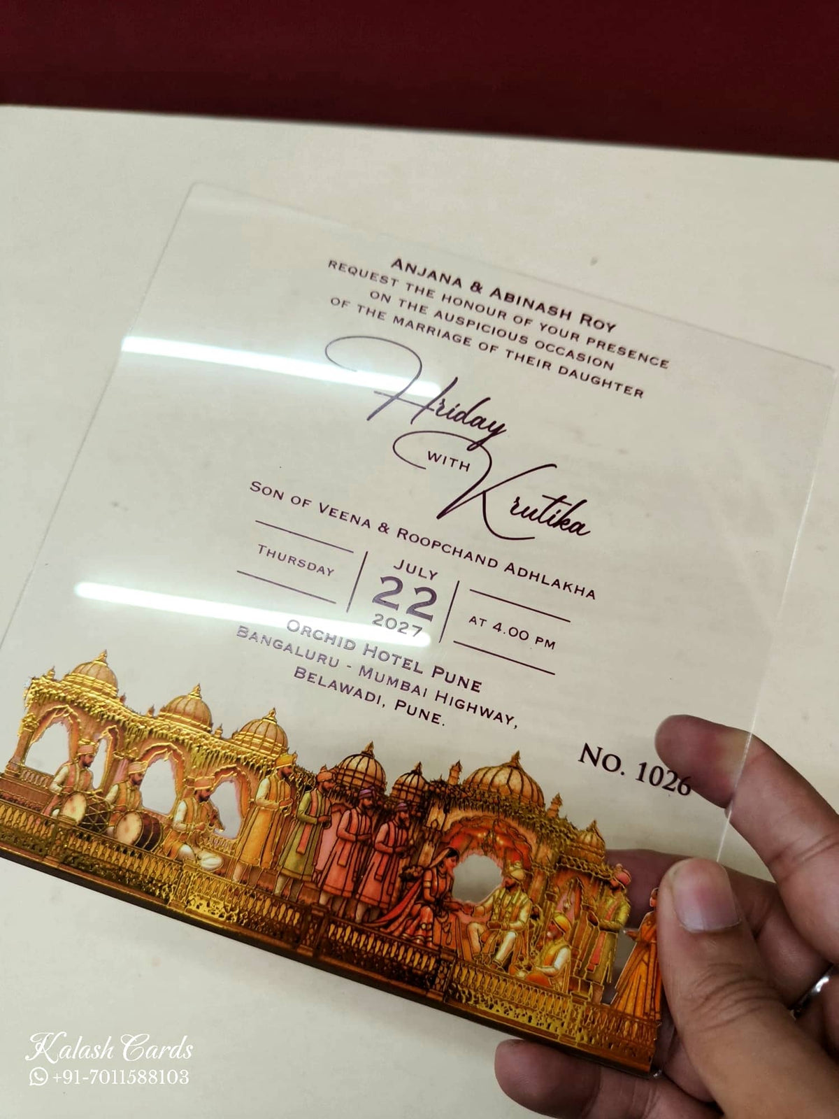 KLB-1009 Maroon Barat Transparent Acrylic Wedding Card (1 Page)