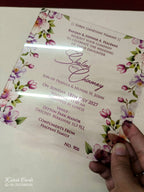 KLB-1010 Grey Floral Transparent Acrylic Wedding Card (1 Page)