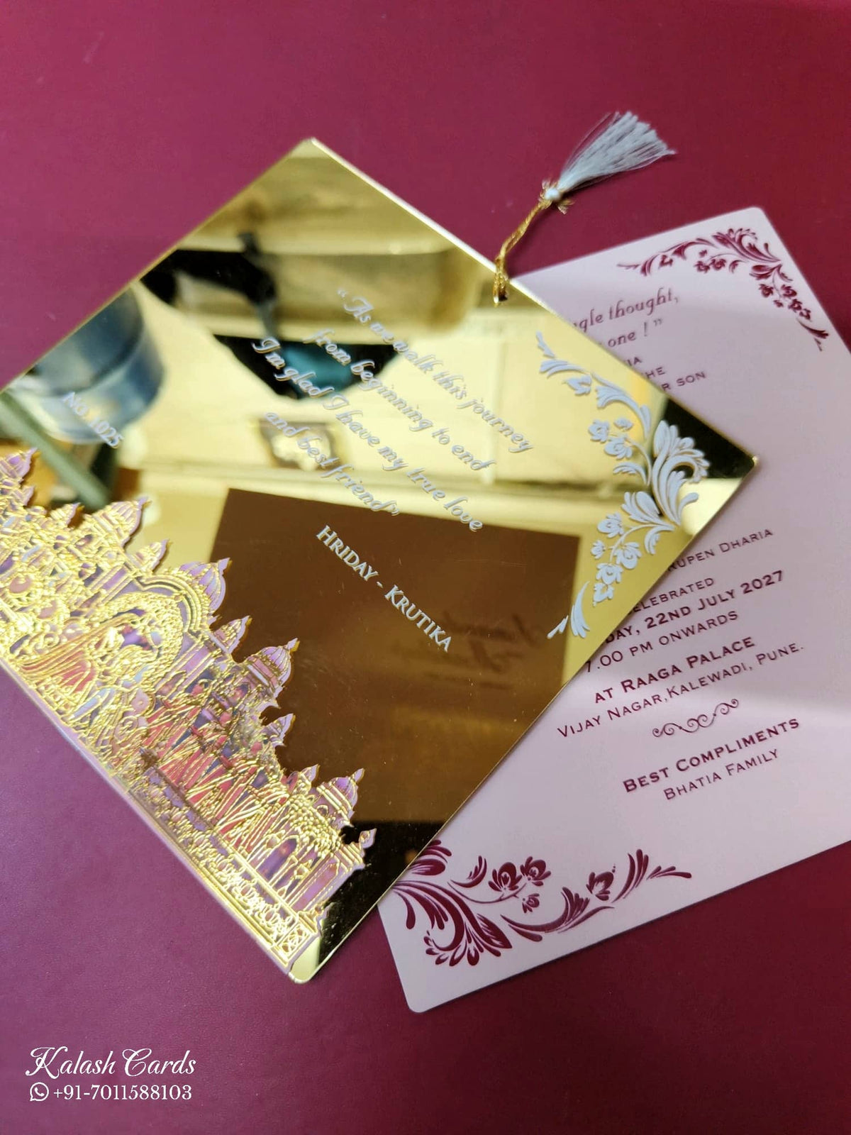 KLB-1011 Golden Barat Transparent PVC Wedding Card (1 Page)-Kalash Cards