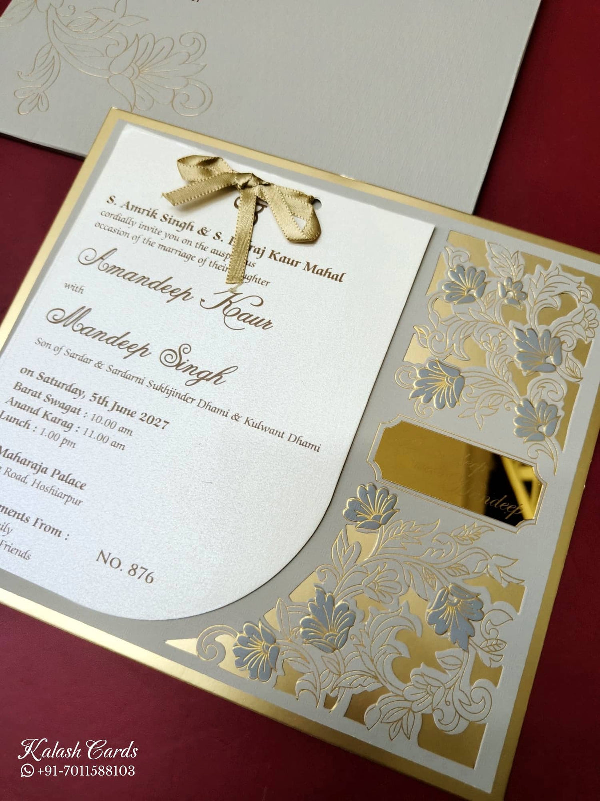 KLB-1012 Grey Floral Laser Cut Wedding Card (2 Page)