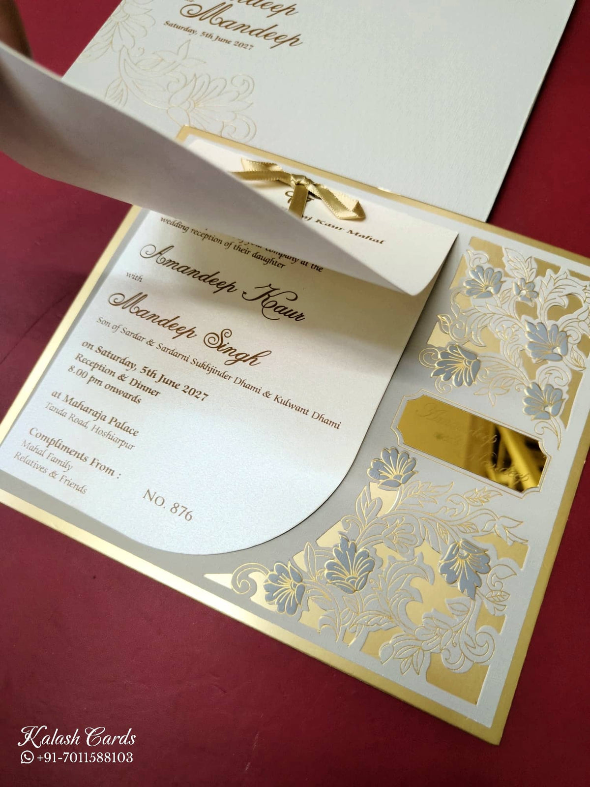 KLB-1012 Grey Floral Laser Cut Wedding Card (2 Page)