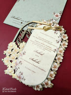 KLB-1014 Green Floral Couple Name Laser Cut MDF Thick Wedding Card (2 Page)