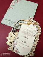 KLB-1014 Green Floral Couple Name Laser Cut MDF Thick Wedding Card (2 Page)