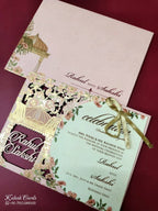 KLB-1015 Pink Floral Couple Name Laser Cut Wedding Card (2 Page)