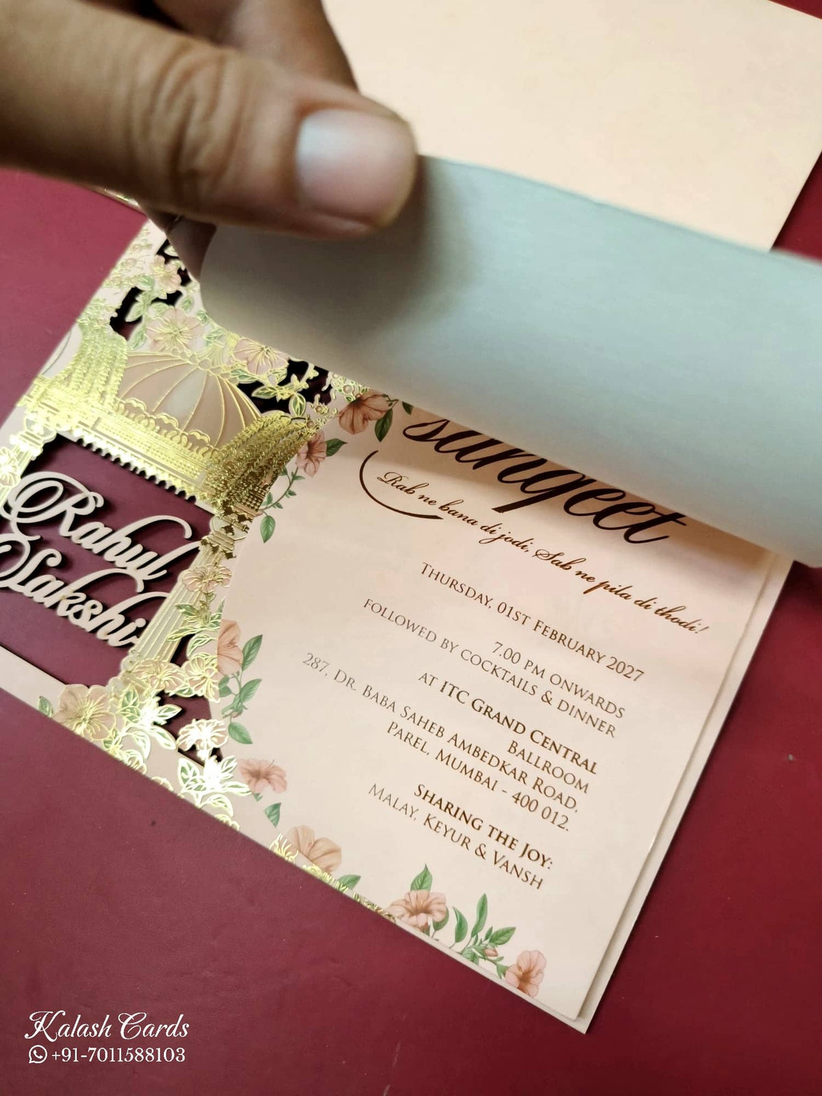 KLB-1015 Pink Floral Couple Name Laser Cut Wedding Card (2 Page)
