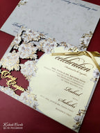 KLB-1016 Purple Floral Couple Name Laser Cut MDF Thick Wedding Card (2 Page)