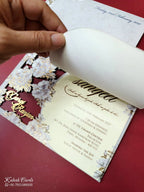 KLB-1016 Purple Floral Couple Name Laser Cut MDF Thick Wedding Card (2 Page)