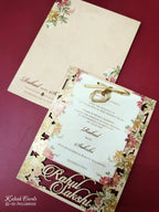 KLB-1017 Peach Floral Couple Name Laser Cut Wedding Card (2 Page)