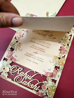 KLB-1017 Peach Floral Couple Name Laser Cut Wedding Card (2 Page)