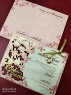 KLB-1018 Pink Floral Couple Name Laser Cut Wedding Card (2 Page)