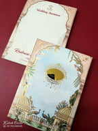 KLB-1020 Blue Royal Arch Peacock Padded Thick Wedding Card (2 Page & Couple Name Acrylic)