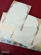 KLB-1020 Blue Royal Arch Peacock Padded Thick Wedding Card (2 Page & Couple Name Acrylic)