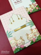 KLB-1021 Peach Pichwai Padded Thick Wedding Card (2 Page & Couple Name Acrylic)