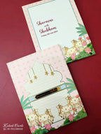 KLB-1021 Peach Pichwai Padded Thick Wedding Card (2 Page & Couple Name Acrylic)