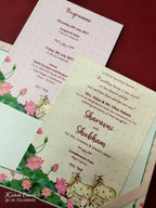 KLB-1021 Peach Pichwai Padded Thick Wedding Card (2 Page & Couple Name Acrylic)
