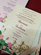 KLB-1021 Peach Pichwai Padded Thick Wedding Card (2 Page & Couple Name Acrylic)