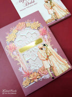 KLB-1022 Magenta Bride Groom Padded Thick Wedding Card (2 Page & Couple Name Acrylic)