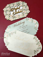 KLB-1024 Green Floral Couple Name Laser Cut MDF Thick Wedding Card (2 Page)