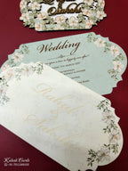 KLB-1024 Green Floral Couple Name Laser Cut MDF Thick Wedding Card (2 Page)