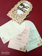 KLB-1025 Peach Floral Couple Name Laser Cut Wedding Card (2 Page)