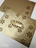 KLB-1026 Brown Golden Floral Embossed Wedding Card (2 Page & Couple Name Acrylic)