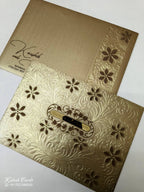 KLB-1026 Brown Golden Floral Embossed Wedding Card (2 Page & Couple Name Acrylic)