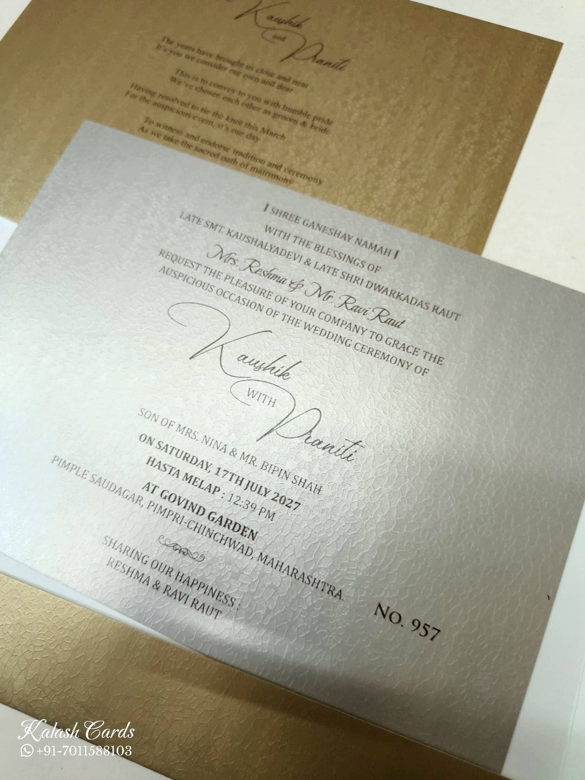 KLB-1026 Brown Golden Floral Embossed Wedding Card (2 Page & Couple Name Acrylic)