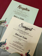 KLB-1027 Green Peacock Door Style Padded Thick Wedding Card (2 Page & Couple Name Acrylic)