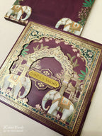 KLB-1028 Maroon Elephant Laser Cut Padded Thick Wedding Card (2 Page & Couple Name Acrylic)