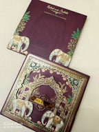 KLB-1028 Maroon Elephant Laser Cut Padded Thick Wedding Card (2 Page & Couple Name Acrylic)