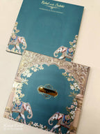 KLB-1029 Blue Elephant Padded Thick Wedding Card (2 Page & Couple Name Acrylic)