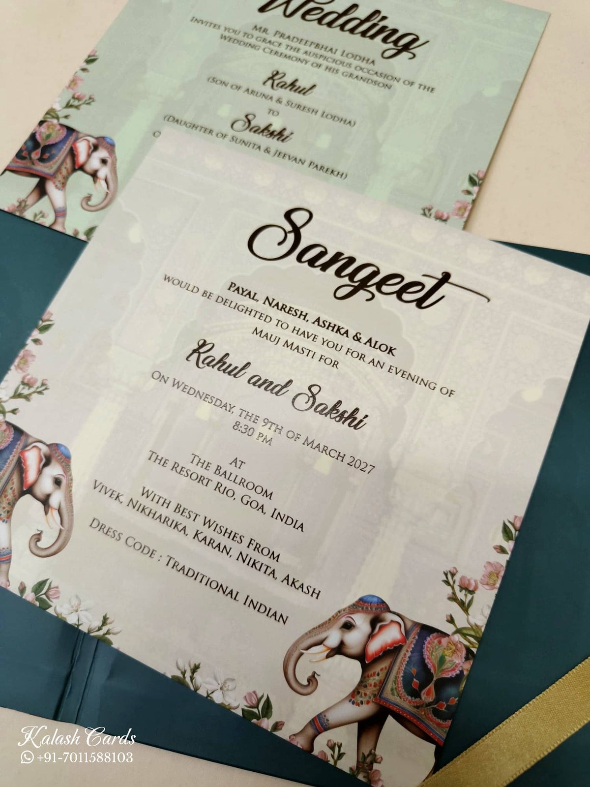 KLB-1029 Blue Elephant Padded Thick Wedding Card (2 Page & Couple Name Acrylic)