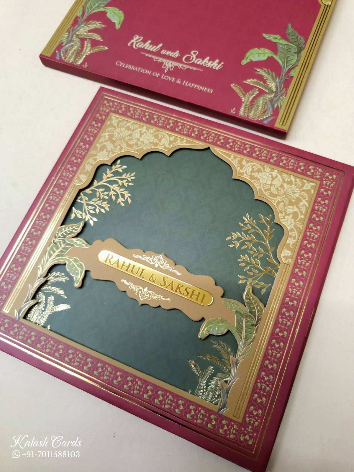 KLB-1030 Red Royal Arch Laser Cut Padded Thick Wedding Card (2 Page & Couple Name Acrylic)