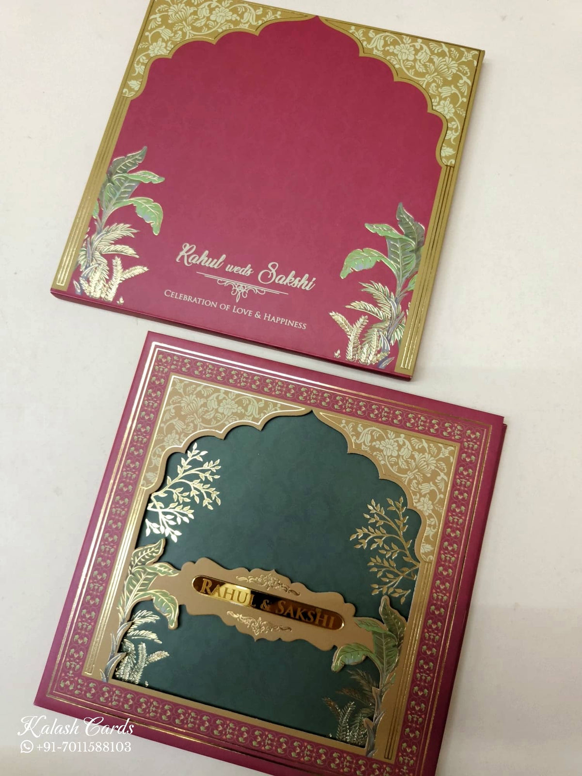 KLB-1030 Red Royal Arch Laser Cut Padded Thick Wedding Card (2 Page & Couple Name Acrylic)