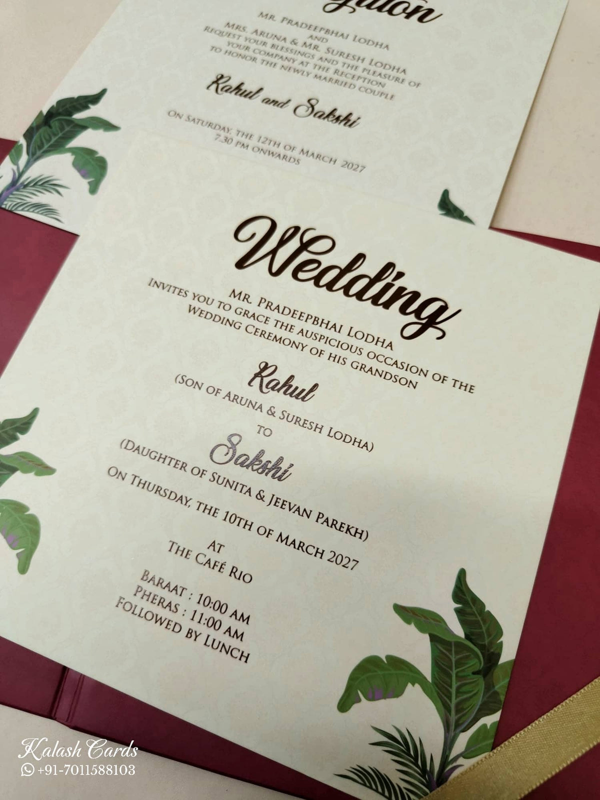 KLB-1030 Red Royal Arch Laser Cut Padded Thick Wedding Card (2 Page & Couple Name Acrylic)