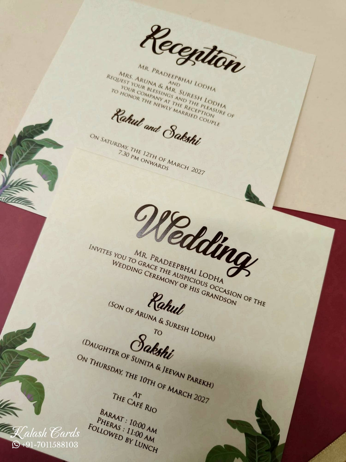 KLB-1030 Red Royal Arch Laser Cut Padded Thick Wedding Card (2 Page & Couple Name Acrylic)